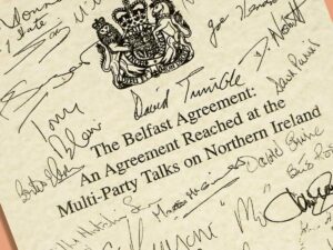 A collection of signatures on the Good Friday Agreement