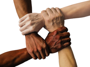 Diverse hands united together