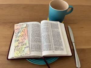 Open bible on table